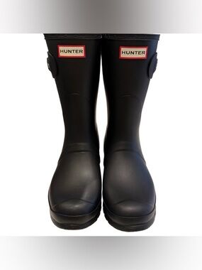 HUNTER Women's Original Short O Rain Boot Black Matte Mid Calf size 9